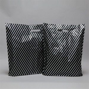 Black and Silver Stripe Plastic Carrier Bags