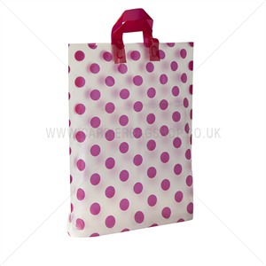 Loop Handle Shocking Pink Polka Dot Plastic Carrier Bags