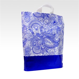 Loop Handle Blue Paisley Design Plastic Carrier Bags