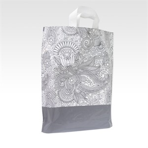 Loop Handle Silver Paisley Design Plastic Carrier Bags