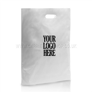 Printed White Plastic Carrier Bags - 1 Colour 2 Sides
