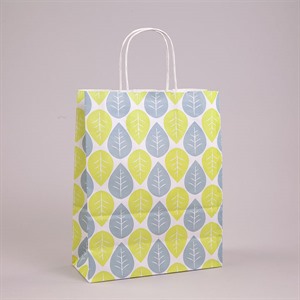Green & Blue Leaf Paper Carrier Bags with Twisted Handles