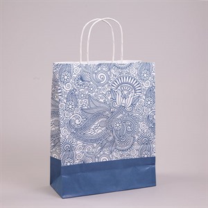 Blue Paisley Paper Carrier Bags with Twisted Handles