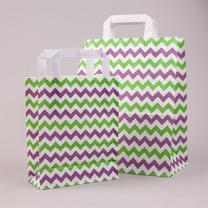 Green & Purple Chevron Flat Handle Paper Carrier Bags