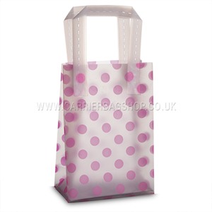 Premium Frosted Pink Dots Print Plastic Gift Bags