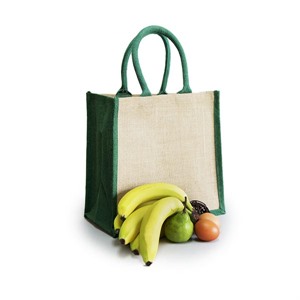 Natural Jute Green Trim Bags with Luxury Padded Handles