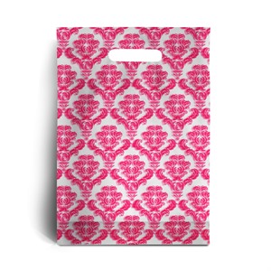 Standard Shocking Pink Damask Print Degradable Plastic Carrier Bags