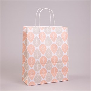 Peach & Grey Leaf Paper Carrier Bags with Twisted Handles