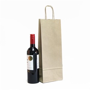 Italian Brown Kraft Wine Bottle Paper Bags with Twisted Handles - One Bottle