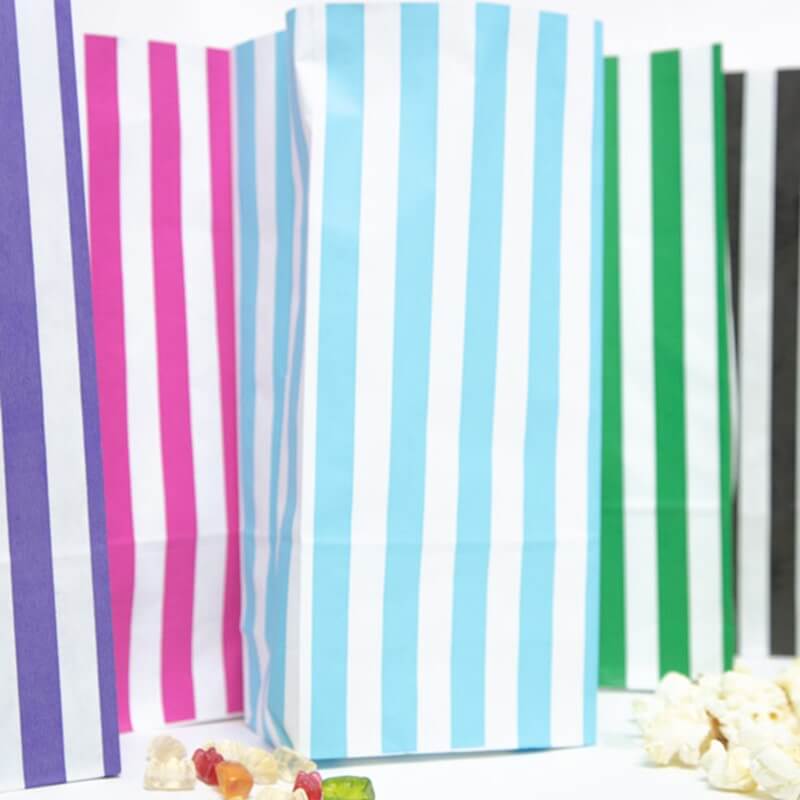 Light Blue Stripe Pick n Mix Paper Bags 4" x 9.5" 3" Pack Of 100 