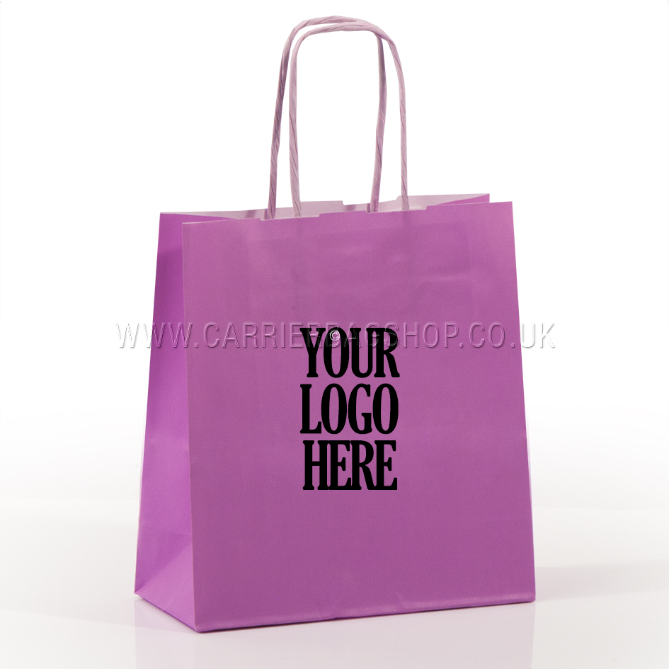 Printed Light Pink Twist Handle Paper Carrier Bags with 1 colour logo