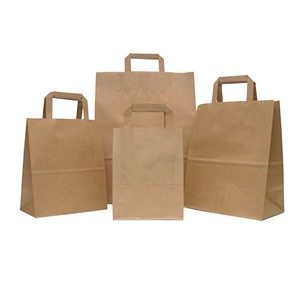 Recycled Brown Paper Carrier Bags with Internal Flat Handle - 25cm x 30cm + 14cm