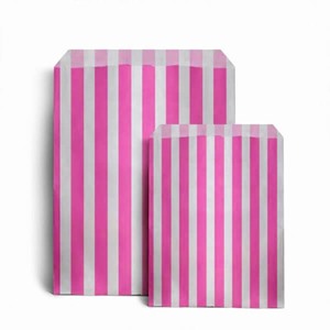 Pink Candy Stripe Paper Bags - 7" x 9"